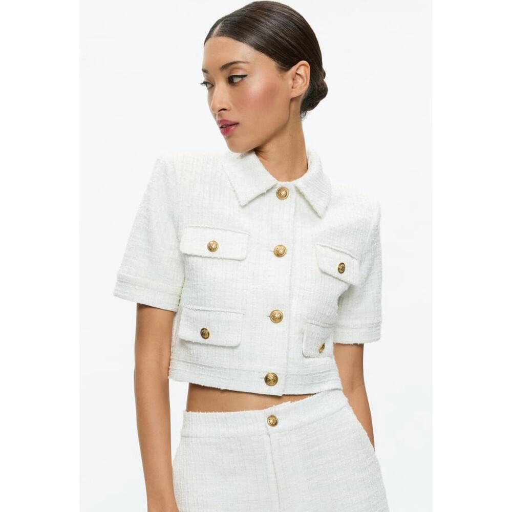 Alice and Olivia Elle Tweed Jacket Off White size 4